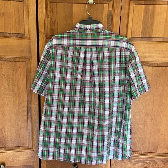 LANDS End Green & red checkered short sleeve button down shirt size large - Picture 3 of 3